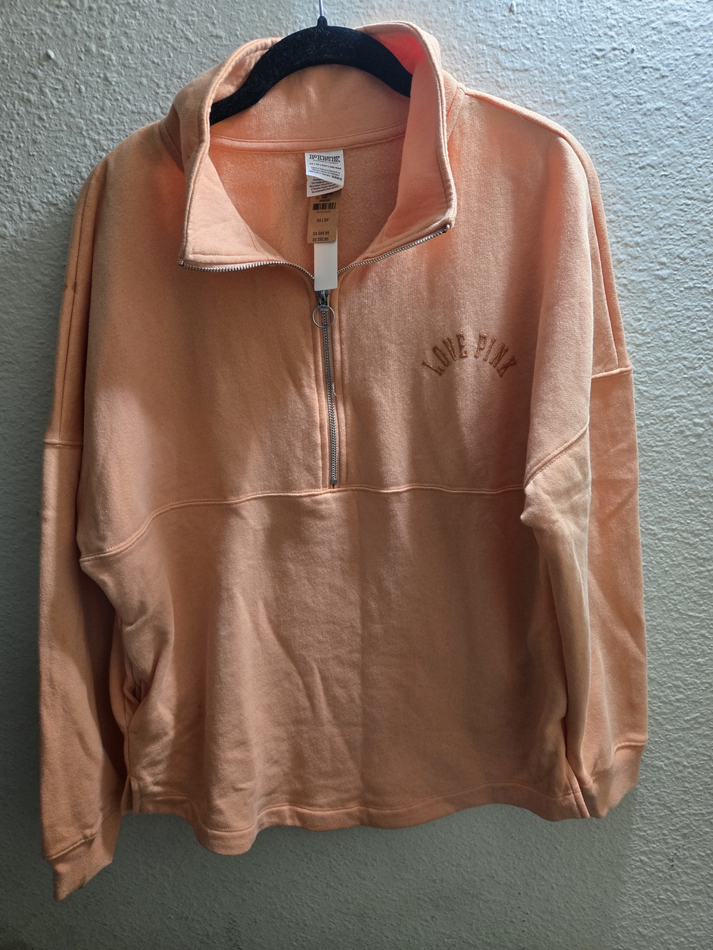PINK Victoria's Secret Peach Half-Zip Pullover with Ring Zipper